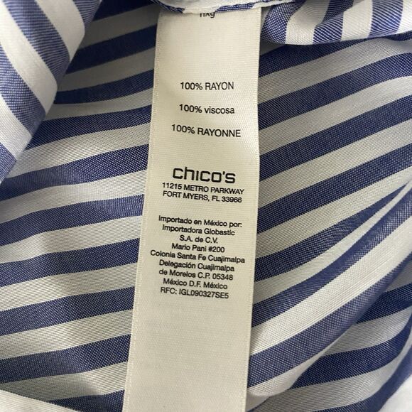 CHICO'S Tunic Button Down Striped Rayon Oversized 3/4 Sleeve XL Womens 2 Blue - Picture 5 of 7